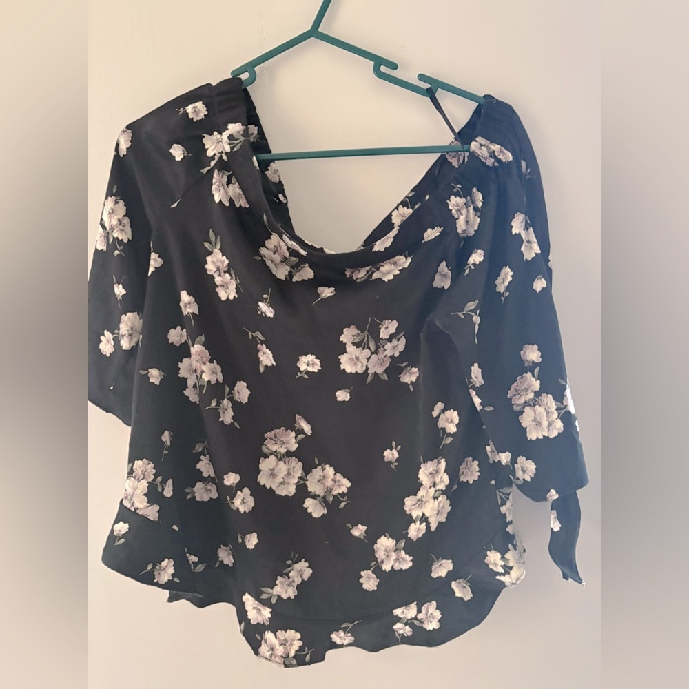 Olivia Grey Silk Blouse Off the Shoulder, Size M